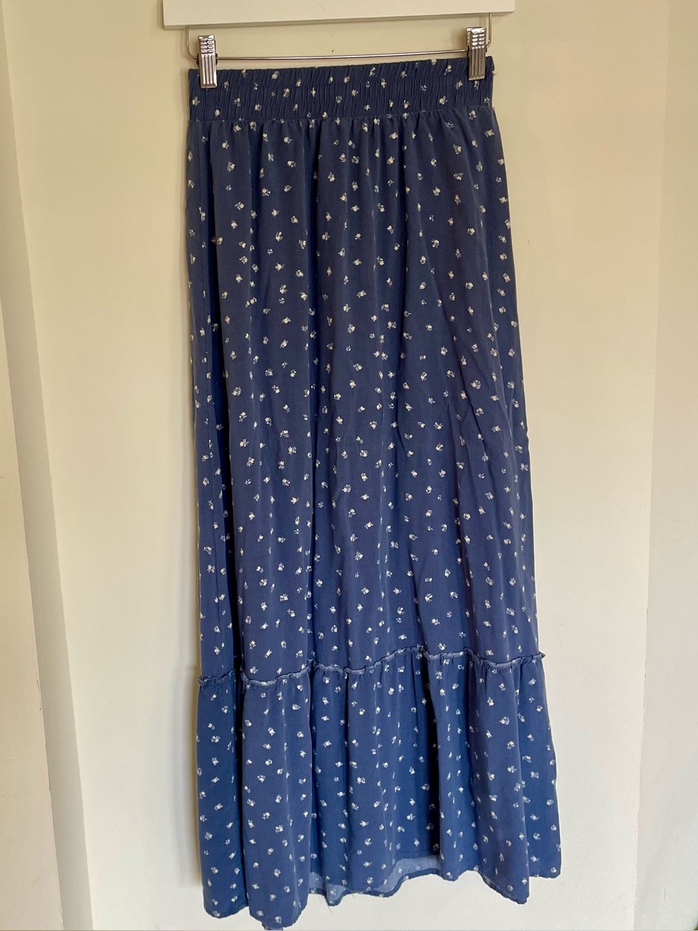 SO Navy Blue Floral Tiered Maxi Skirt